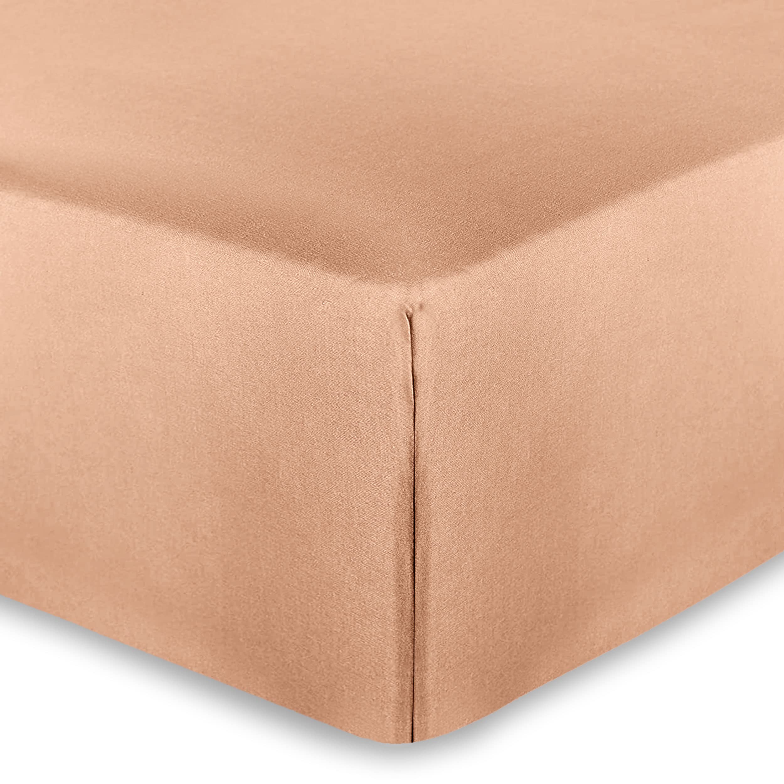 AMEHA Super King Fitted Sheet 25 cm Deep Soft Brushed Microfiber Fabric Easy Care Fade Resistant Fitted Bed Sheets (Peach, 180 x 200 cm)