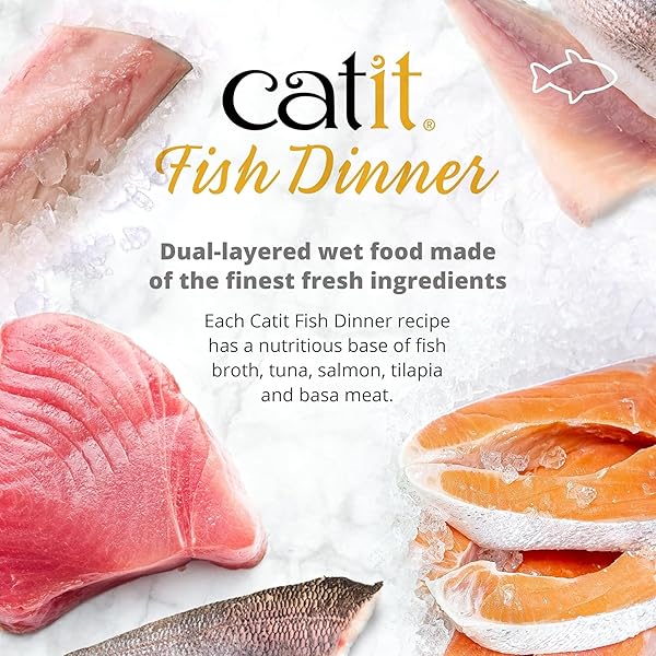 CATIT FISH DINNER WITH SHRIMP & GREEN BEANS – HYDRATING AND HEALTHY WET CAT FOOD FOR CATS OF ALL AGES 6 CUPS