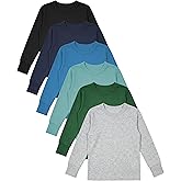 Boys Long Sleeve Performace Tops| Base Layer All Season Cotton Stretch Color Shirts| Multi Packs -Colors