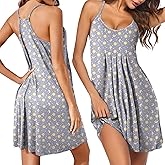 Ekouaer Women Nightgowns Sleeveless Sleepwear Spaghetti Strap Racerback Pajama Dress Nightshirt S-XXL