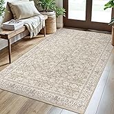 SIILOOM 3x5 Washable Area Rug for Entryway, Cream Beige White Grey Soft Distressed Floral Rug with Non-Slip, Low-Pile Vintage Neutral Area Rugs for Entryway Bedroom, Dorm Carpet with Non-Shedding