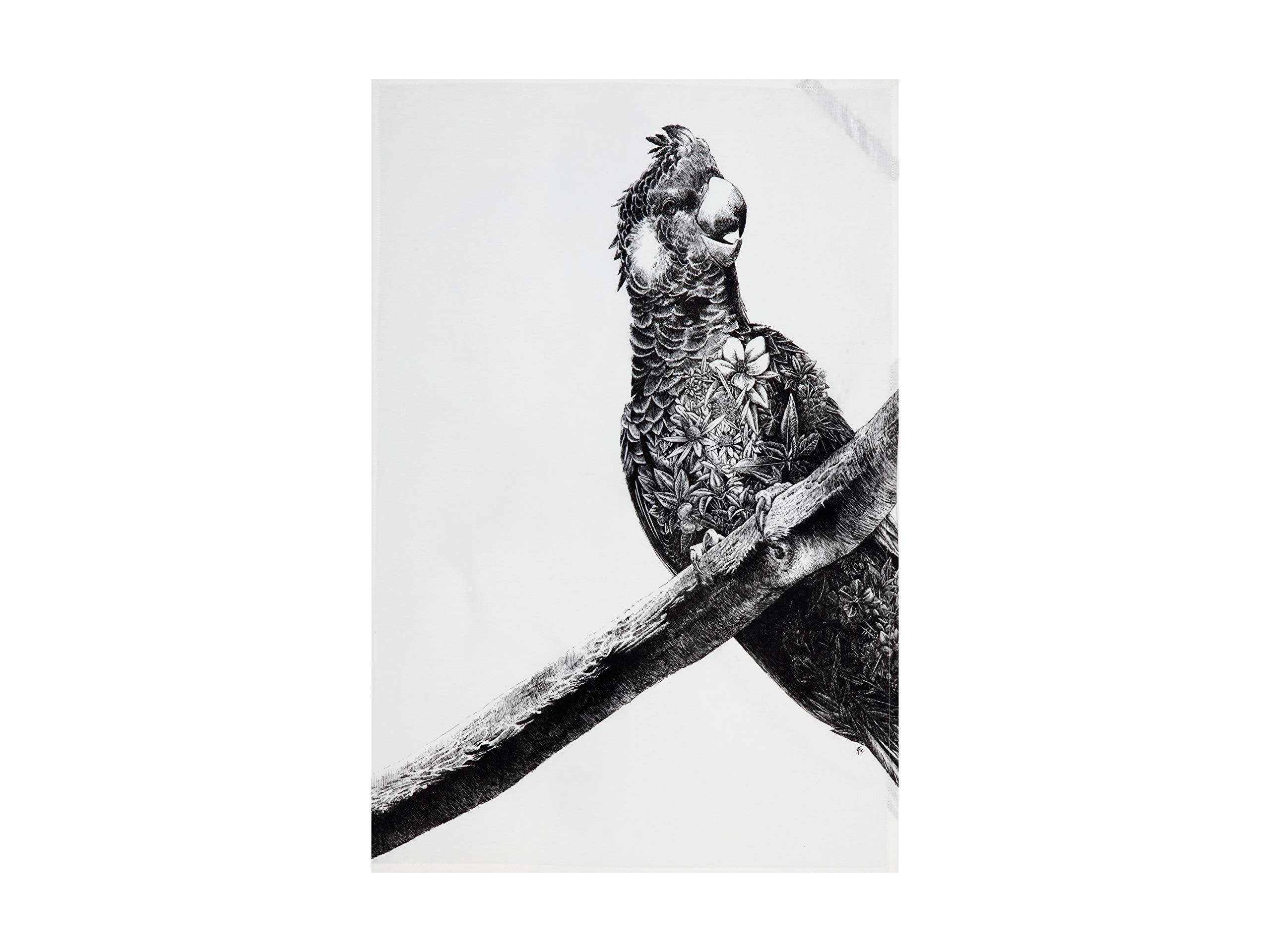 Maxwell & Williams Marini Ferlazzo Tea Towel with Carnaby Cockatoo Design, 1% Indian Cotton, White, 5 x 7 cm