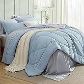 Bedsure Queen Comforter Set - 7 Pieces Reversible Sky Blue Bedding, Queen Size Bed Set for All Seasons, Bed in a Bag with Down Alternative Comforter, Sheets, Pillowcases & Shams