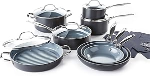 GreenPan Valencia Pro Hard Anodized Induction Safe Healthy Ceramic Nonstick Gray Cookware Pots and Pans Set, 16-Piece
