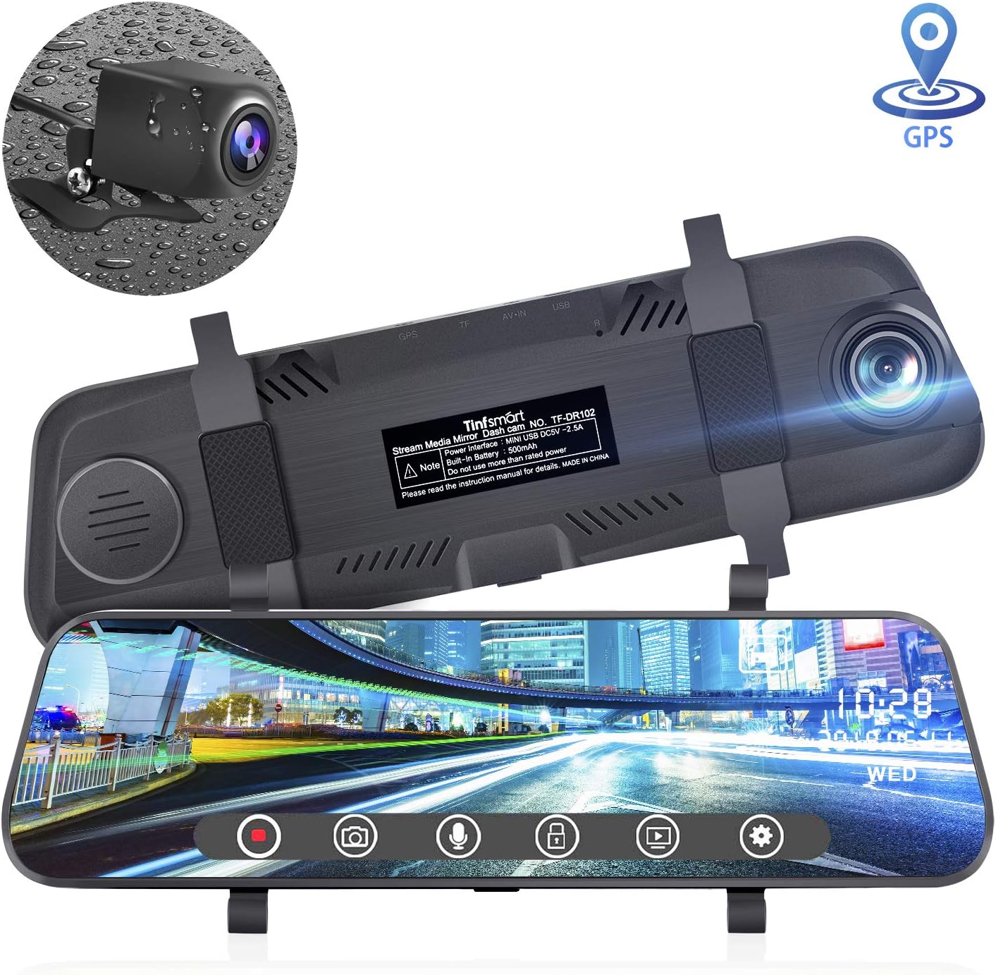 Tinfsmart Cars Video for Mirror Dash Cam 10" Full HD Touch