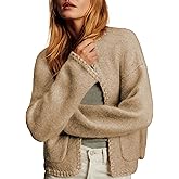 Ziqoty Womens Knit Cardigan Braided Sweaters Trim Open Front Sweater with Pockets Oversized Casual Outerwear Fall Winter