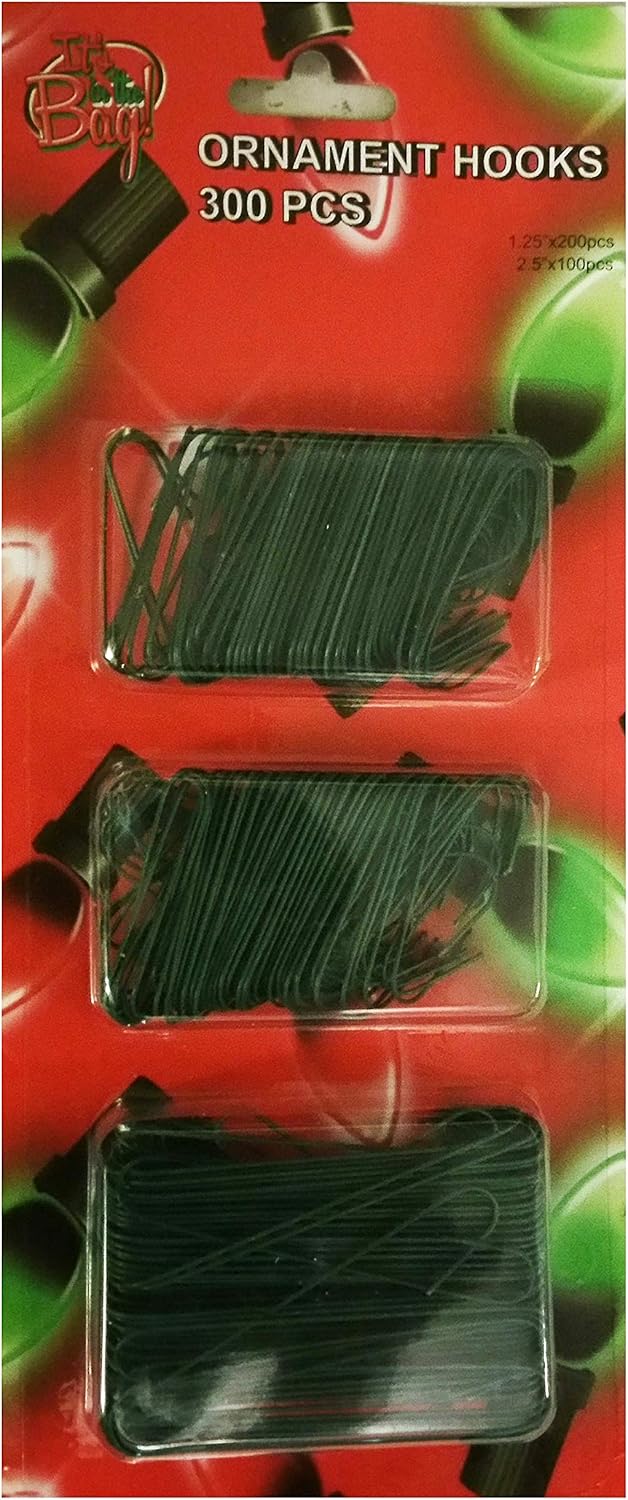 Ornament Hooks - Dark Green Christmas Tree Ornament Hooks, Two Sizes, 300 count