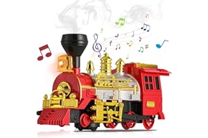 ifanface Train Toy for Toddlers 3-5, Bump & Go Trucks Locomotive Electric Steam Engine with Smoke, Light & Sound, Toddler Toy Trucks for Boys Ideal Gift for Ages 3 and Up Children Kids Girls