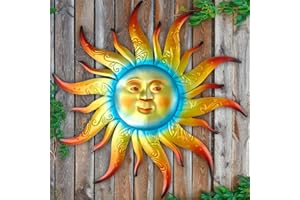 Kggetr Large Metal Sun Wall Art Decor - 23.6 inches Outdoor Wall Decor,Sun Face Sculpture for Garden Farmhouse Yard Patio Fence Living Room Bedroom Gift Idea for Family Friends