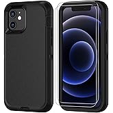 Jshru for iPhone 12/iPhone 12 Pro Case with [2 Pack] HD Screen Protector, [Military-Grade] Shockproof Dust/Drop Proof 3-Layer Full Body Protection Heavy Duty Case, Black