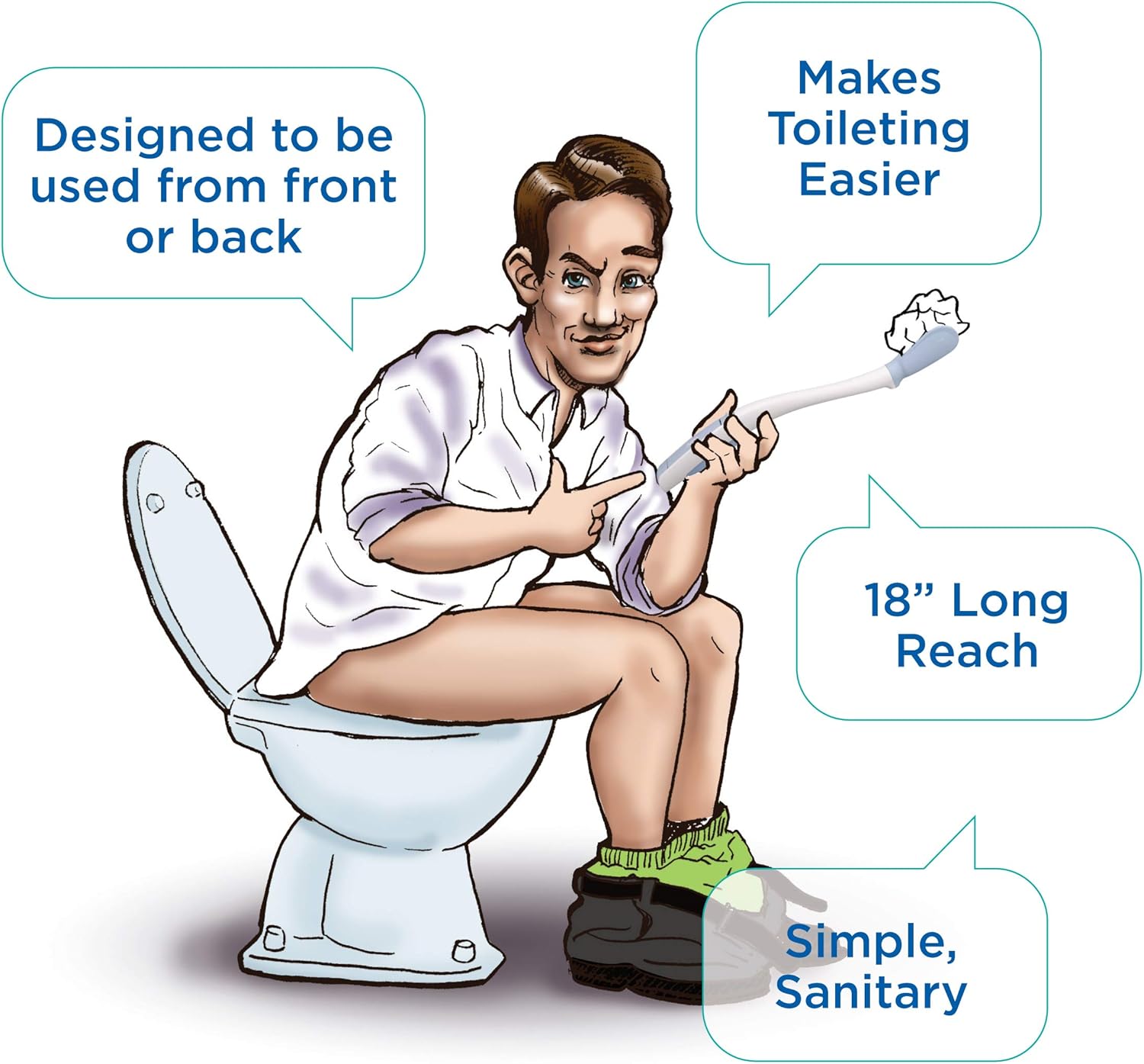 18” Juvo Toilet Aid - Long Reach Toilet Wand & Wiping Aid - Cover Included - Easy Use Comfort Wiper for Toilet Paper or Wipes, Multi: Health & Personal Care