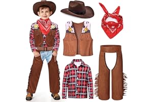Latocos 7 PCS Kids Cowboy Costume for Boys Ages 3-10 Years Halloween Party Dress Up Role Play and Cosplay