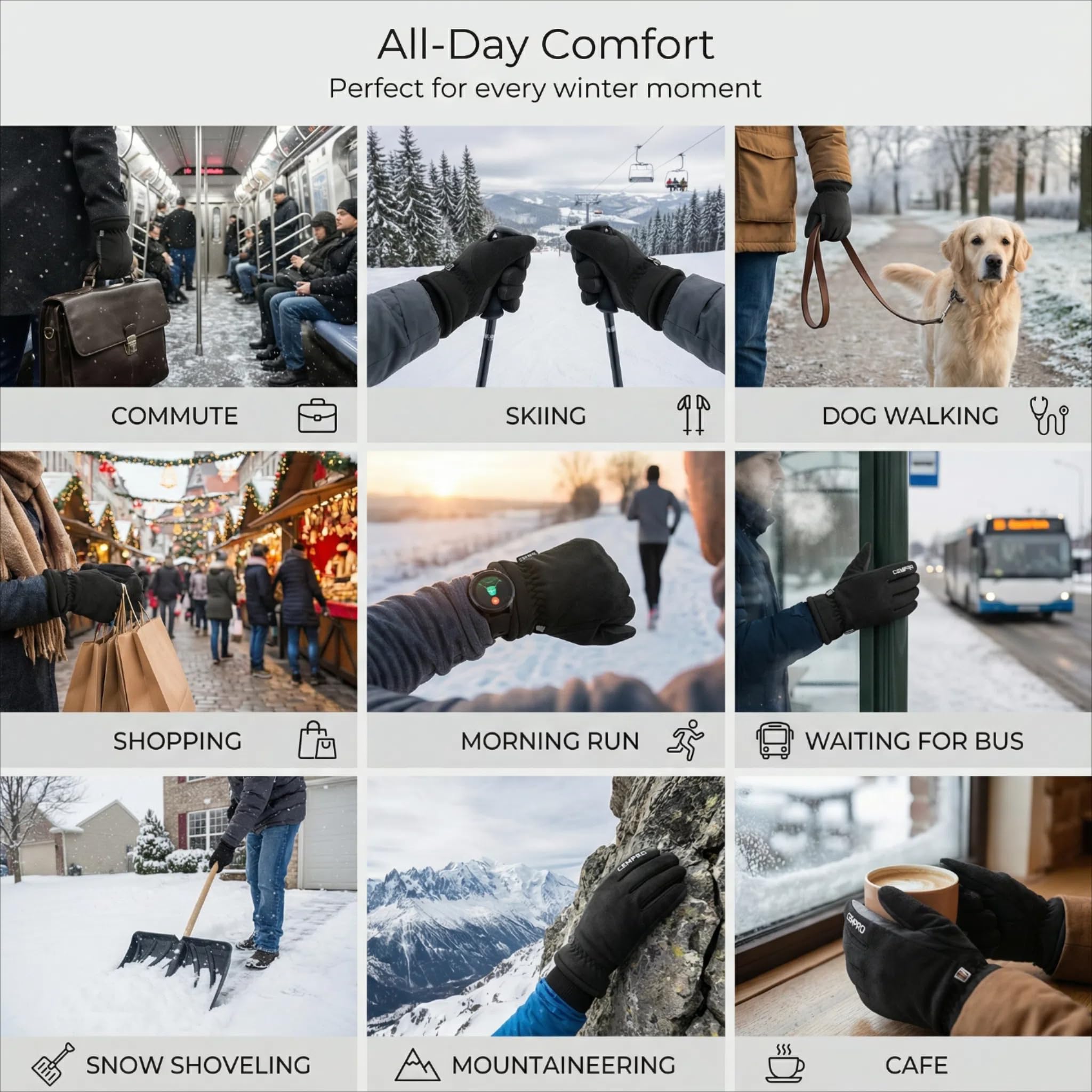 Cevapro Thermal Winter Gloves, Anti-Slip Touch Screen Warm Gloves for Running Cycling Driving Skiing