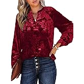Simplee Velvet Tops for Women Long Sleeve Button Down Shirt Fall Blouses Dressy Casual Holiday Party Outfits 2025