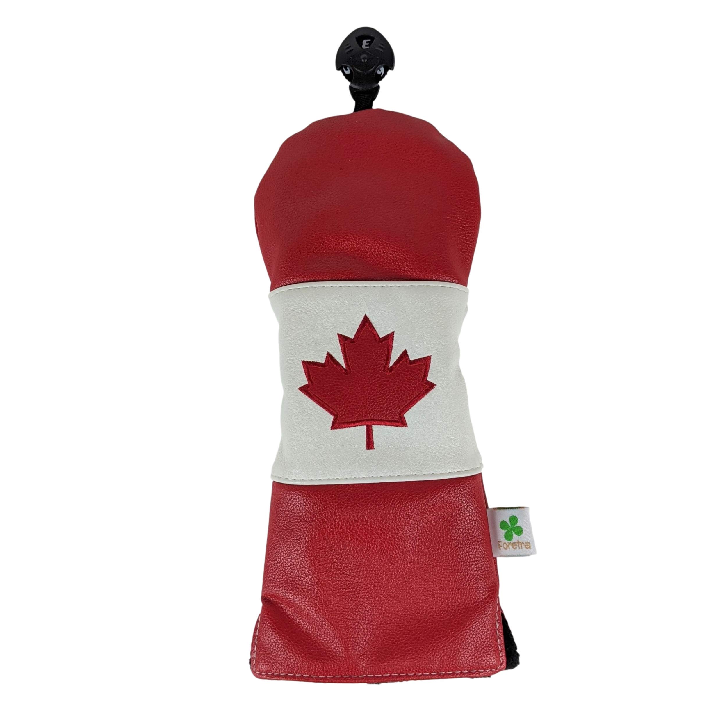 Foretra Fairway Wood Headcover, Limited Edition Canada Flag, Golf Club Cover Synthetic Leather, Adjustable Dial, Fits Most 3-9 Woods, Center Elastic Construction, Golf