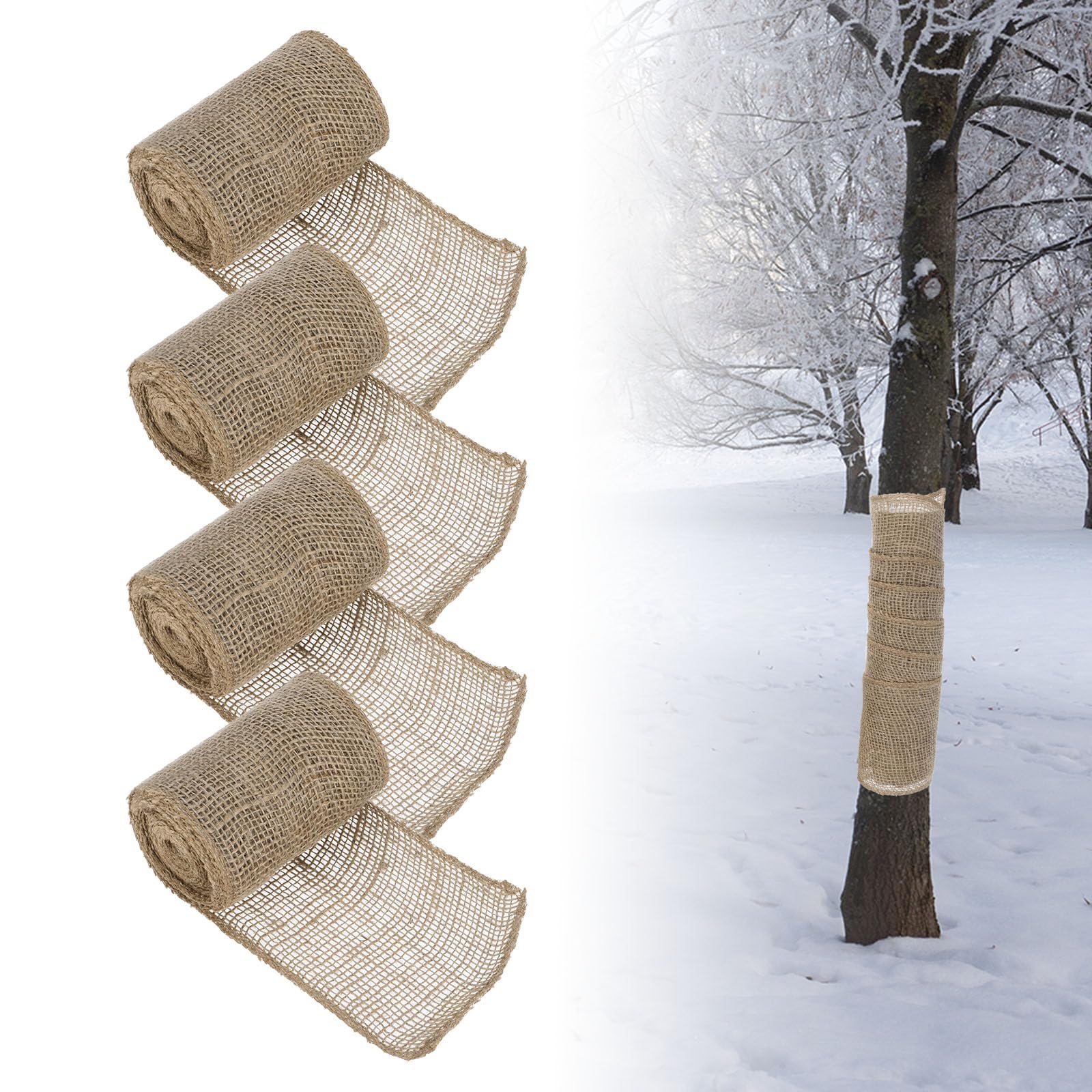 PATIKIL 4 Rolls Natural Burlap Tree Wraps for Winter 16.4Ft x 4.7In Winter Tree Trunk Protector Wrap Plant Covers Freeze Protection Bandage for Keep Warm & Moisturizing