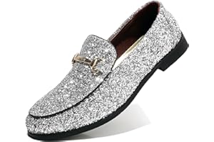 COSIDRAM Men's Glitter Dress Shoes Metallic Sequins Tuxedo Luxury Gold Buckle Loafers Slip-on Wedding Party Shoes