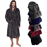 Ross Michaels Mens Robe Hooded Wrap Style - Mid Length Plush Fleece Bathrobe