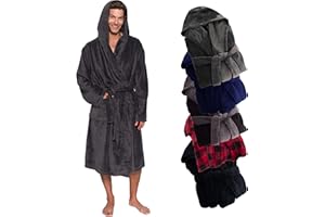 Ross Michaels Mens Robe Hooded Wrap Style - Mid Length Plush Fleece Bathrobe