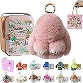 MINGRI Soft Bunny Keychain with Tin,Cute Valentines Easter Gift Plush Keychain for Backpack,Bag Charm Gift Key Chain