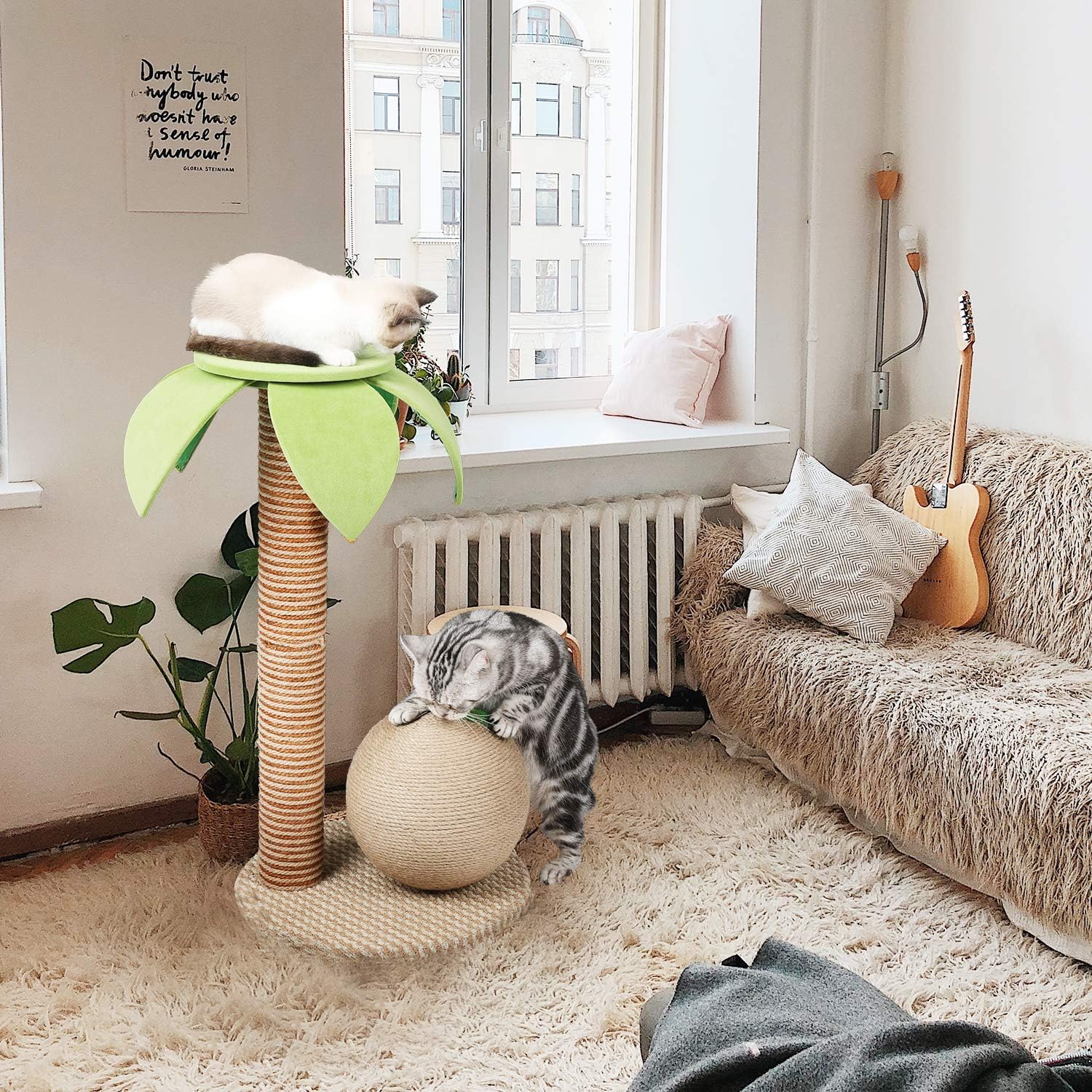 FUKUMARU Cat Tree with Perch for Large Cats, Modern Coconut Tree Cat Towers with Hammock, Small Cat Furniture with Scratching Post for Indoor Cats : Pet Supplies