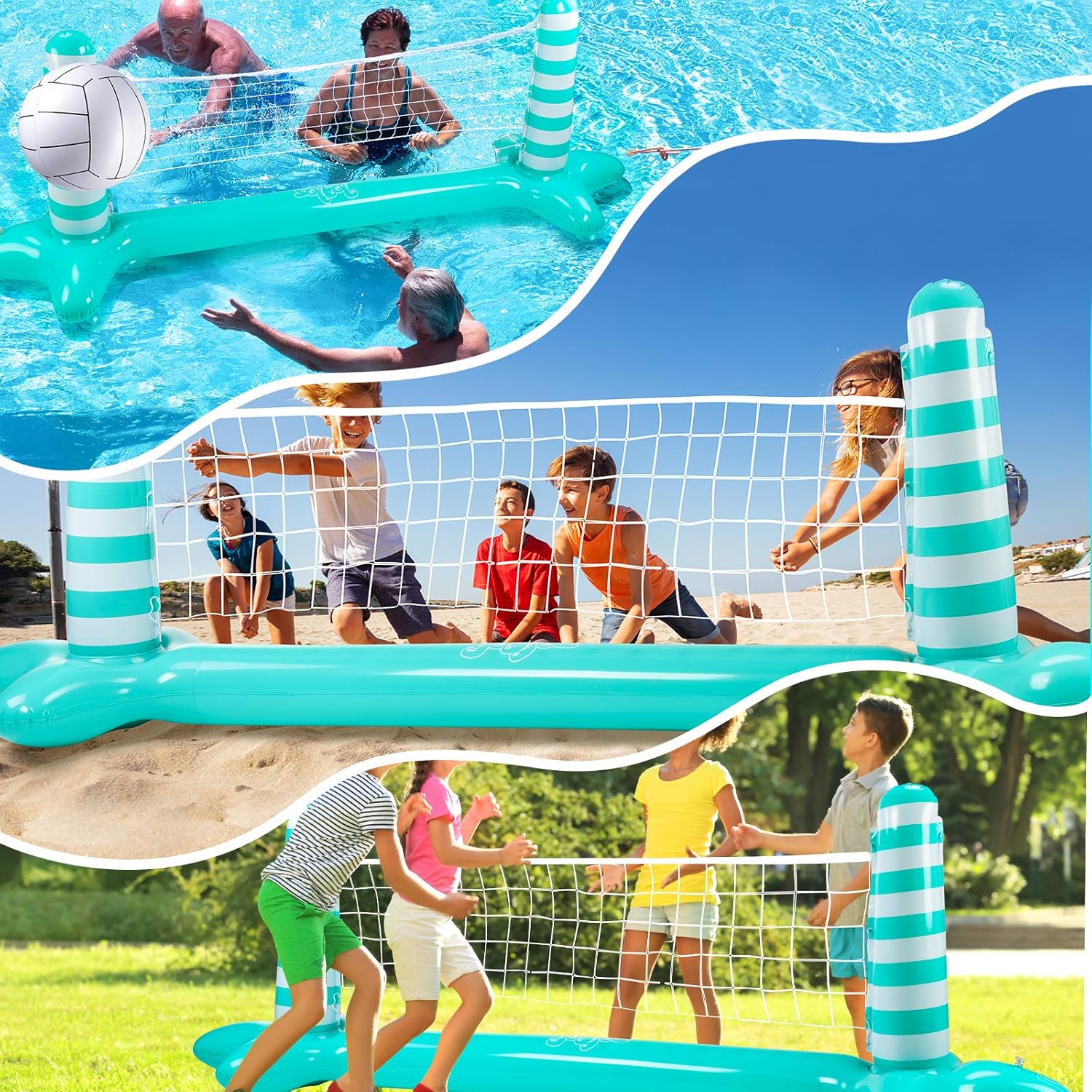 Joyjoz Inflatable Pool Float Set, Pool Volleyball Set Include Volleyball Rack, Volleyball, Basketball Hoop and Ball, Floating Swimming Pool Toy Pool Games Pool Accessories for Kids and Adults: Sports & Outdoors