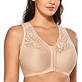 DELIMIRA Women's Front Closure Bras Racerback No Underwire Plus Size Full Coverage Lace Cotton Bra