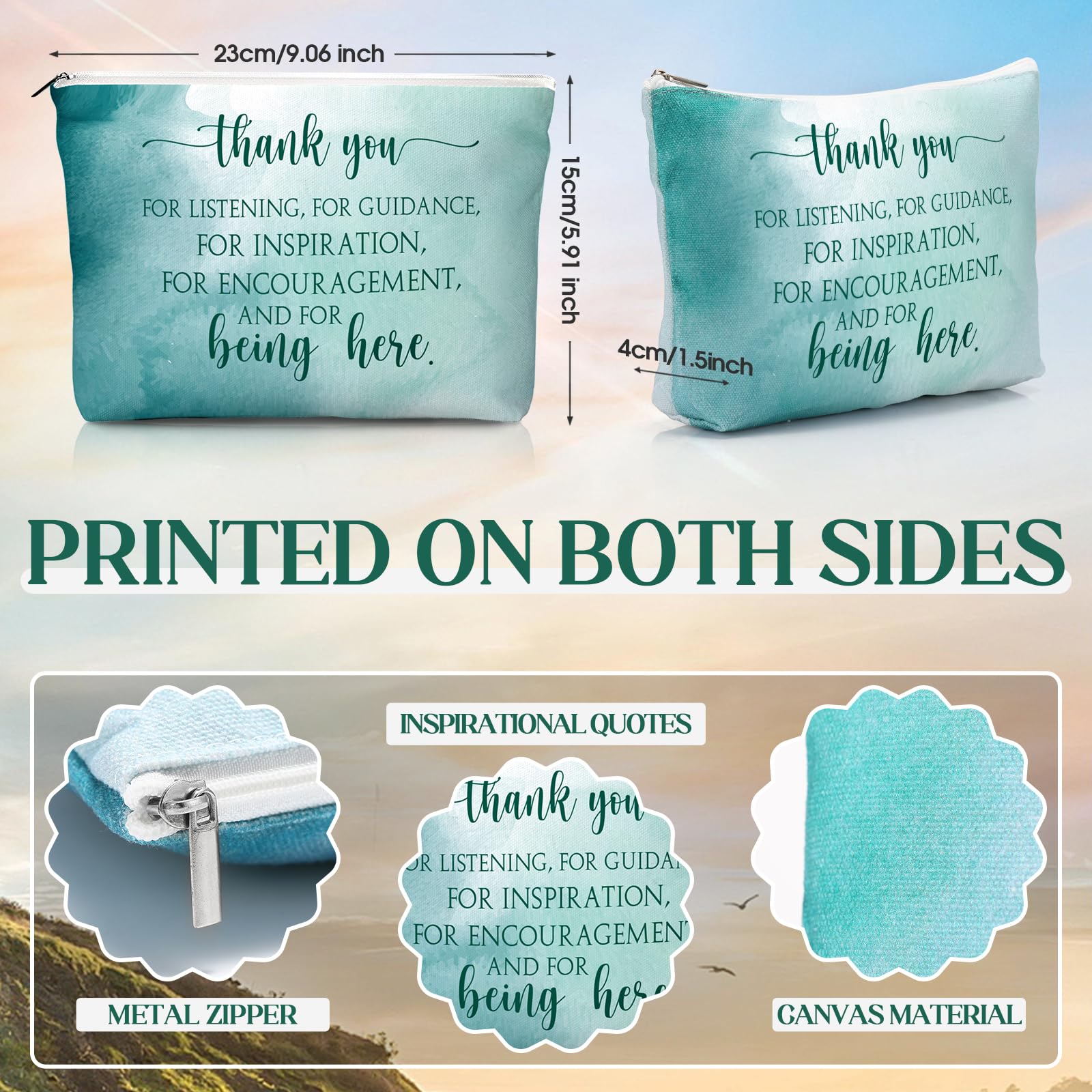 20 Pcs Employee Appreciation Gifts Inspirational Canvas Makeup Bags Compact Mirrors Bulk Cosmetic Bags Round Portable Mirror Thank You Gifts for Women Housekeeping Week (Appreciation)