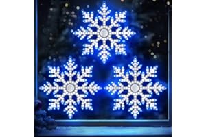 ElectricWise 3 Pack Hi Vibrant Twinkling Christmas Snowflakes Lights, 10'' 663 LEDs Waterproof Christmas Snowflakes Window Light Decorations, Twinkling Blue and Pure White, for Window Door Wall