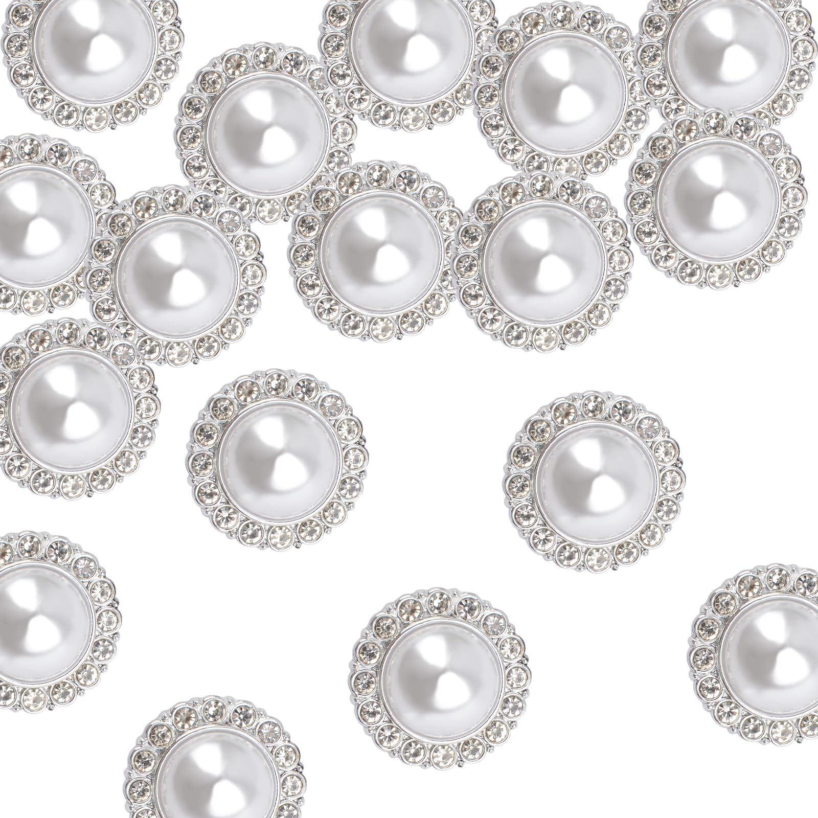 URROMA 30 Pcs Silver Retro Pearl Buttons, Faux Pearl Buttons with Rhinestone Acrylic Buttons Vintage Round Crystal Buttons Sew on Buttons Embellishments for DIY Crafts, 23 mm