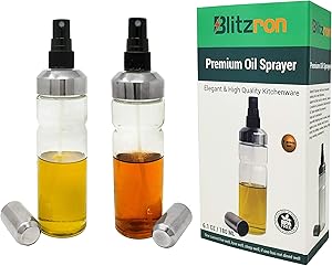 Oil Sprayer Mister Spritzer Dispenser Pump Food Grade Glass Bottle (2 pack) - Cooking Air Fryer, BBQ, Grill, Salad, Kitchen essential oils like Olive Oil, Vinegar, Vegetable Oil; BPA-Free, Non-Aerosol