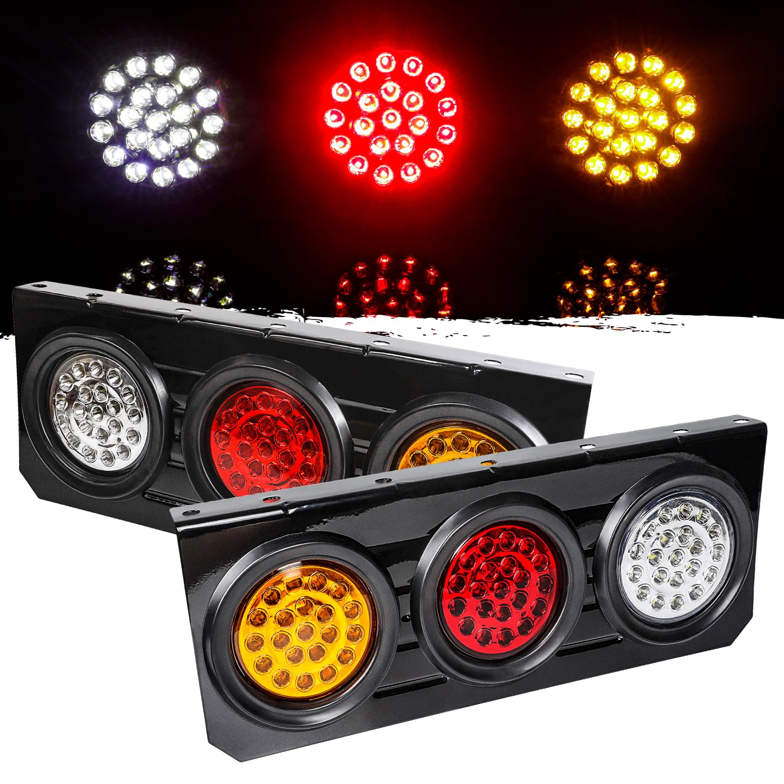 Photo 1 of 2 PCS LED Truck Trailer Tail Lights with Iron Bracket Base,12V-24V Round Led Trailer Tail Lights for Turn/Signal/Running Lamps Fits any Truck RV Camper Trailer