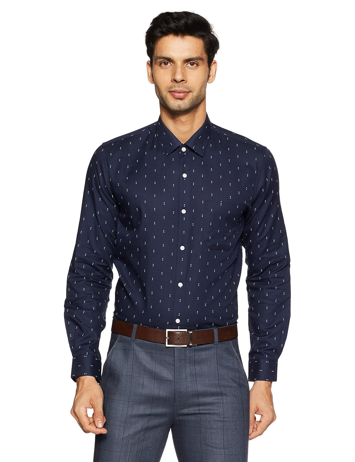 peter england men's printed slim fit cotton formal shirt
