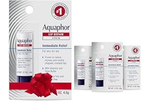 Aquaphor Lip Repair Stick with Jojoba Oil and Shea Butter, Moisturizing Lip Balms, Fragrance Free and Paraben Free, Holiday Gifts for Self Care, 0.17 Oz Stick, Pack of 4