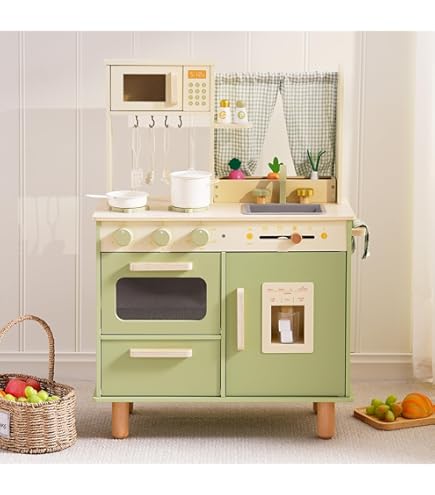 ROBUD Cocina De Juegos De Madera Con Grifo Dorado, Horno, Fregadero Y Accesorios, Para Niños A Partir De 3 Años