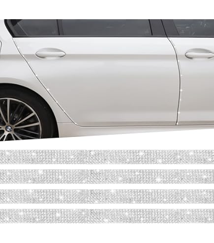 Car Door Handle Protector EOHMAK Car Door Sill Protector With Bling Rhinestones 2PCS Edge Guard Scuff Cover Anti-Scratch Strip Sticker Bumper Protector For Truck Car 1.96"x 23.62" (Pink Carbon Fibre Car Door