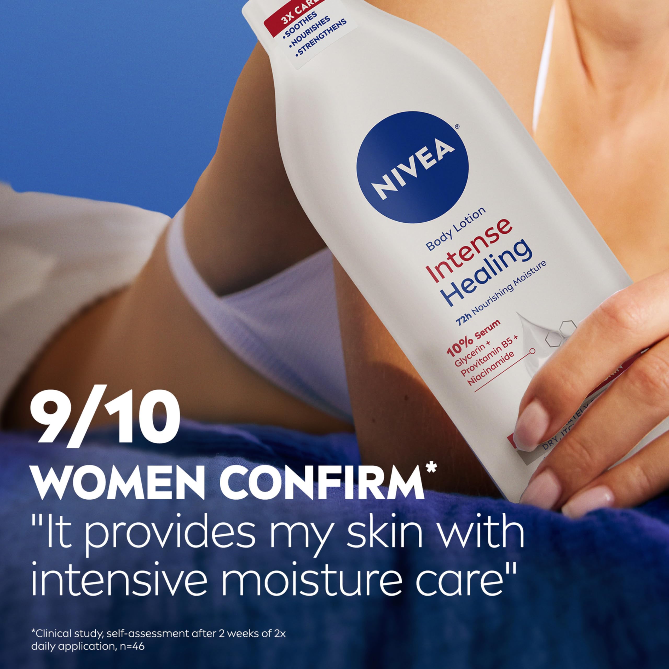 NIVEA Intense Healing Body Lotion for Very Dry, Itchy Skin with Glycerin, Provitamin B5 and Niacinamide, 72-Hour Body Moisturizer, Holiday Gifts for Self Care, 16.9 Fl Oz Pump Bottle