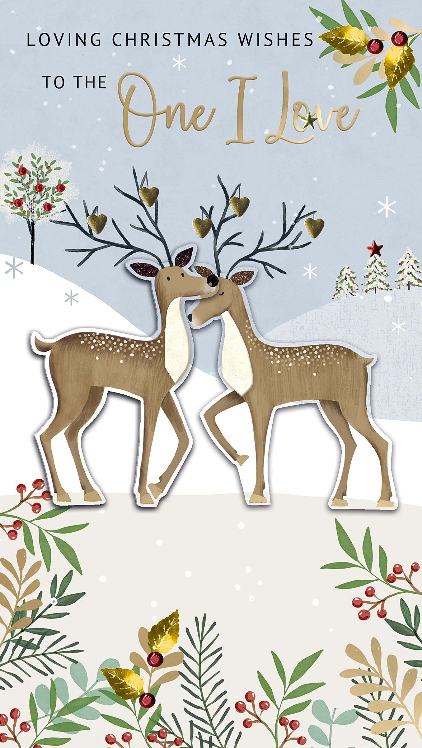 The One I Love Reindeer Embellished Christmas Card Hand-Finished Champagne Cards XCDC394