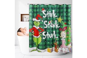 GlobalTronics Christmas Shower Curtain and Ring Set, Shower Curtain for Bathroom Winter Green Holiday Christmas Decorations 72"*72"（Curtain 8）