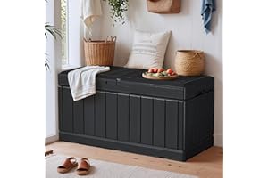 YESHOMY Storage Chest, Entryway Resin Shoe Bench with Hydraulic Bracket Flip Lid, Side Holder, Supports 450 lbs for Bedroom, Living Room, Lockable, Black