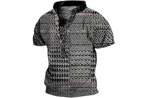 FLEKMANART Mens Tunic Short Sleeve Tops 2024 Outdoor Zipper Retro Print Blouses Classic-Fit Button Down V Neck T Shirt