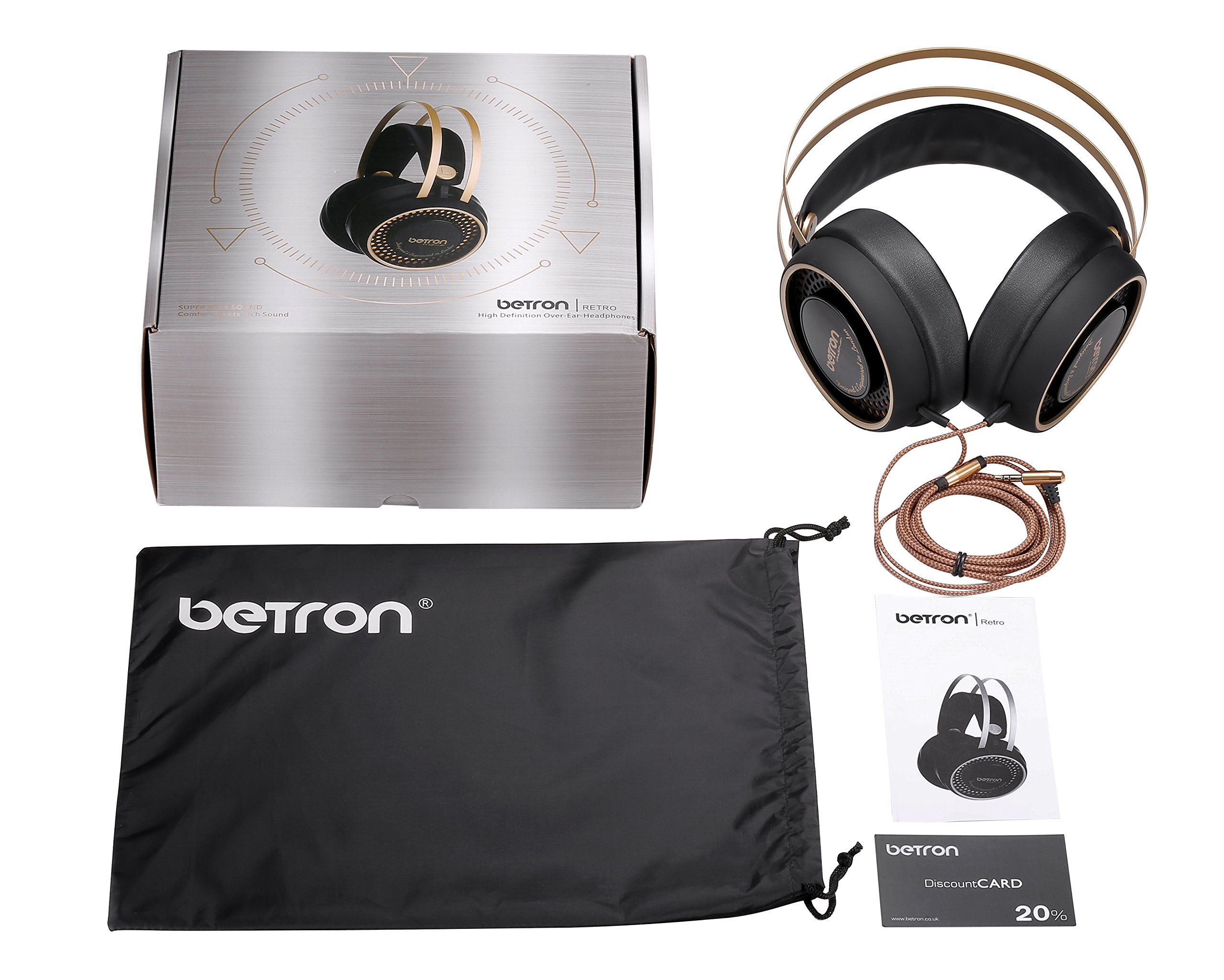 Betron Retro Over Ear Headphones Bass Driven Sound for Iphone, Ipod, Ipad, Tablets, Laptops, Mp3 Players