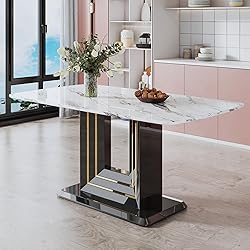 63" Dining Table for 4-6 People, Modern Marble