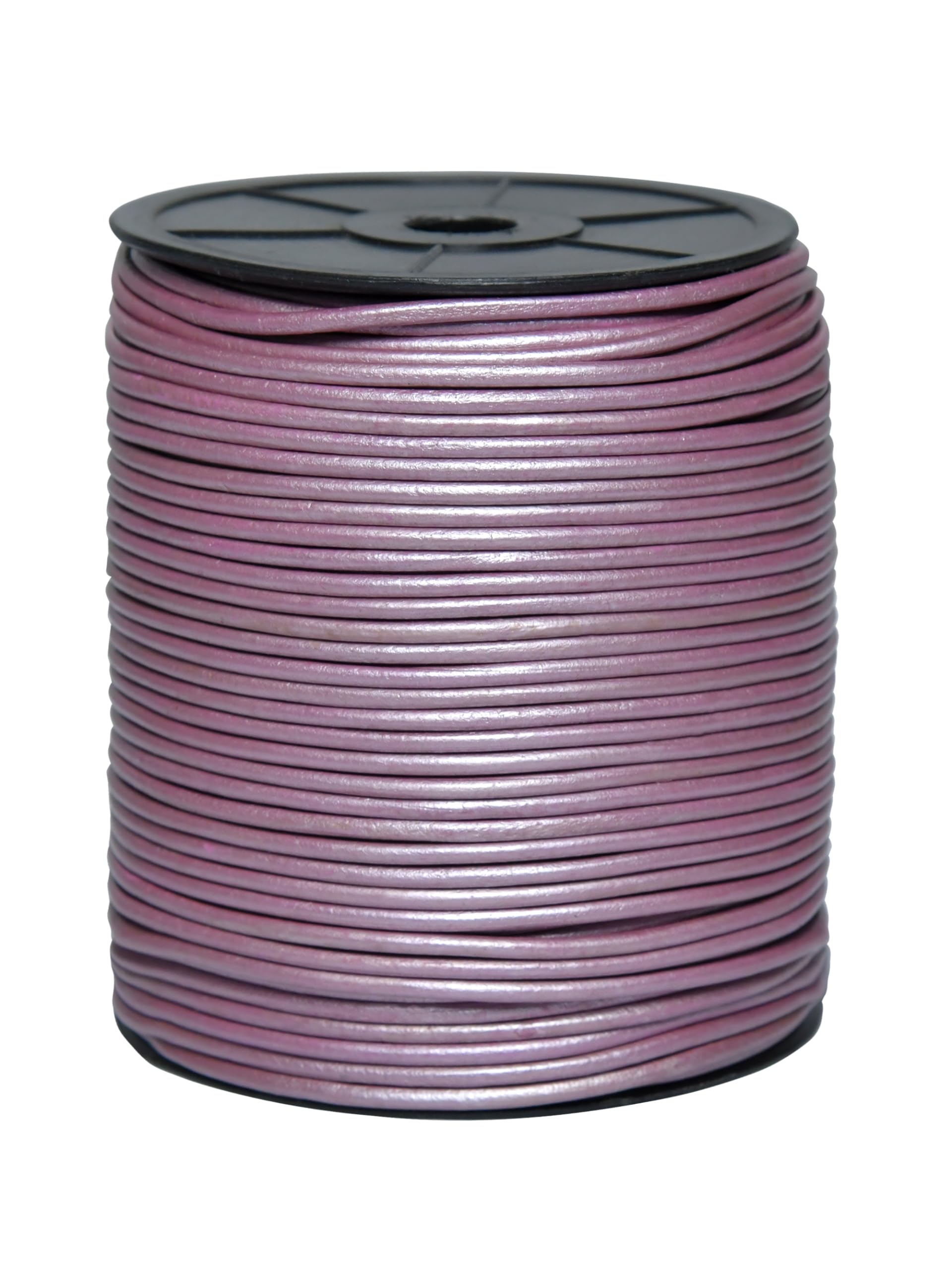 Cords Essentials Round Genuine Leather String Cord, Rope for Jewelry Making, Necklaces, Bracelets, Kumihimo Braiding, Wraps, Crafts and Hobby Projects (Metallic Pink, 3.0 MM)