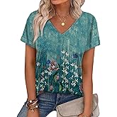 WEESO Womens T Shirts Short Sleeve Summer Tops Cute V Neck Casual Blouses