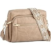 HILAEX Small Leather Crossbody Bags for Women Anti theft Purses and Handbag Shoulder Hangbag with Wide Strap Tassel
