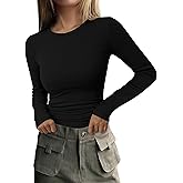PRETTYGARDEN Long Sleeve Shirts for Women Fall Going Out Tops Casual Ribbed Knit Slim Fitted Basic Tees Y2K Spring Clothes