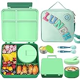 Aimsnk Kids Bento Lunch Box with 8oz Soup Thermo, Kids Leakproof Lunch Food Containers with 4 Compartment,Insulated Hot Food Jar with Lunch Bag for School, Travel (Green)