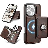Antsturdy Compatible with MagSafe 2 in 1 Detachable Magnetic iPhone 16 Pro Case Wallet with AirTag Holder,Men Women PU Leather RFID Blocking Credit Card Holder Slots Flip Cover Kickstand,Coffee