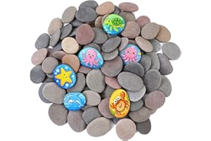 Rokraft 60 PCS Large 5.5–8.5 cm Smooth Natural River Rocks for Painting, Flat Craft Stones for Art Projects, School Activitie